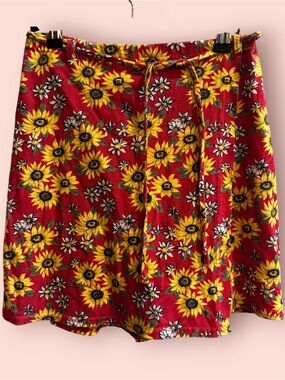 Vintage David Wayne Sunflower Floral Skort Wrap Skirt Shorts Red USA S/M